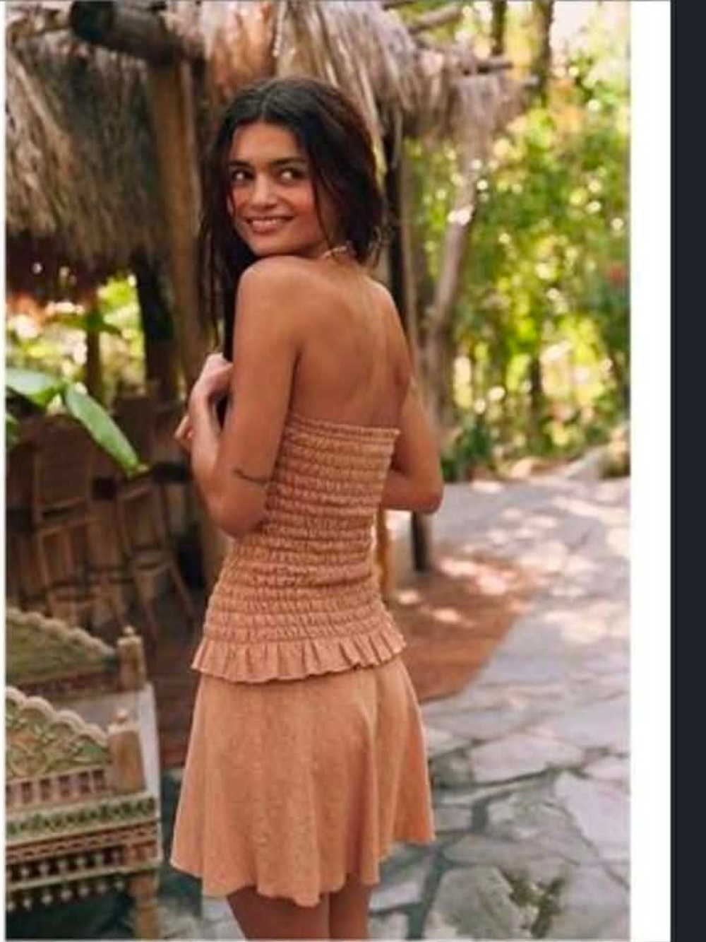 Free People Lora Smocked Two-Piece Set - Neutral Tan - Medium